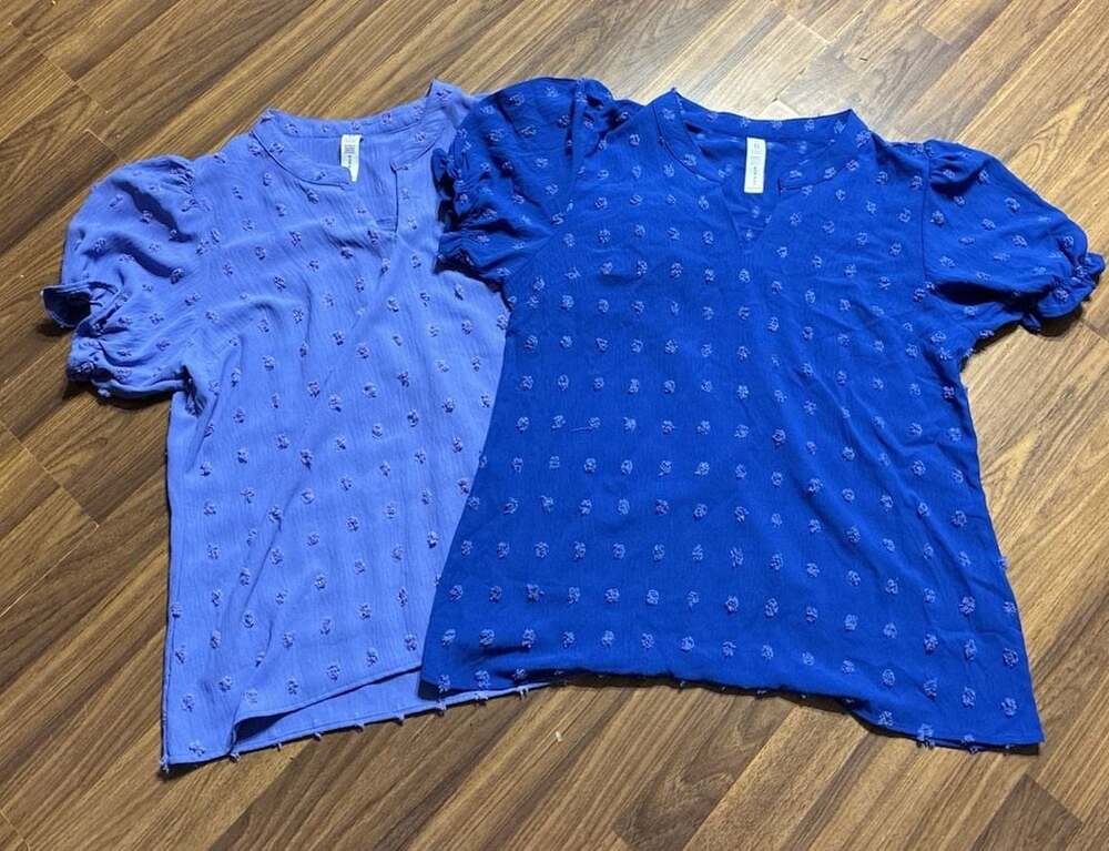 B Brand Women's Swiss Dot Short Puff Sleeve V-Neck Blouse (2-Piece Set)